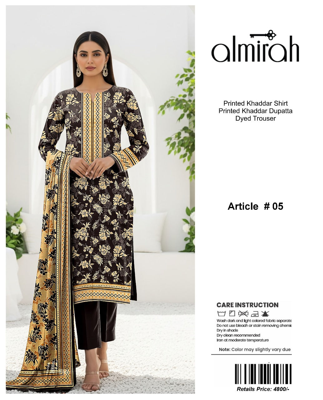 Almirah Printed Khaddar 3pc code 637