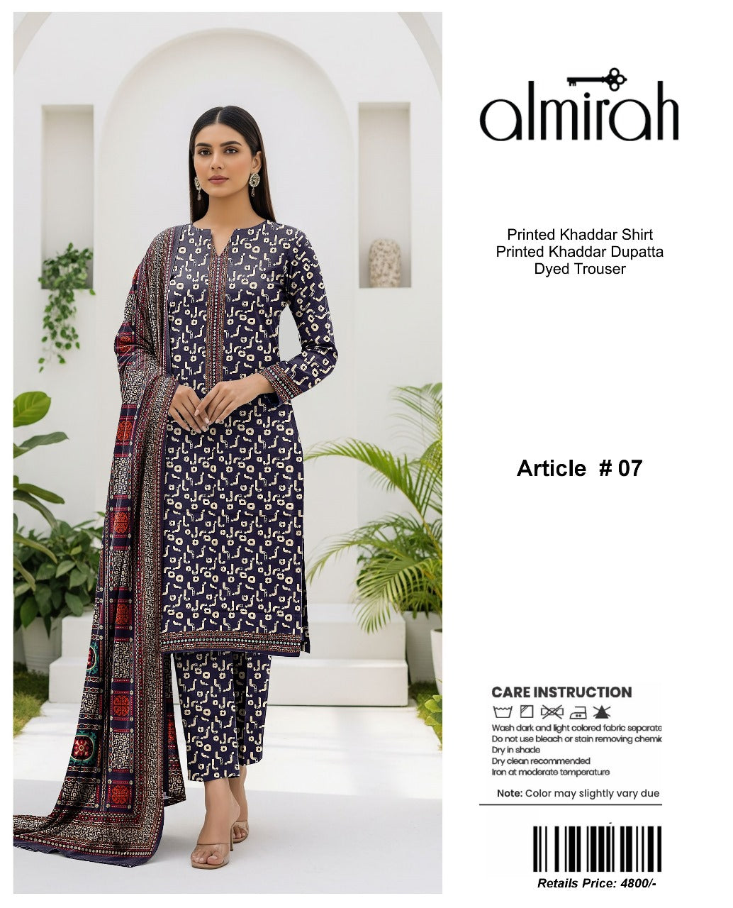 Almirah Printed Khaddar 3pc code 635