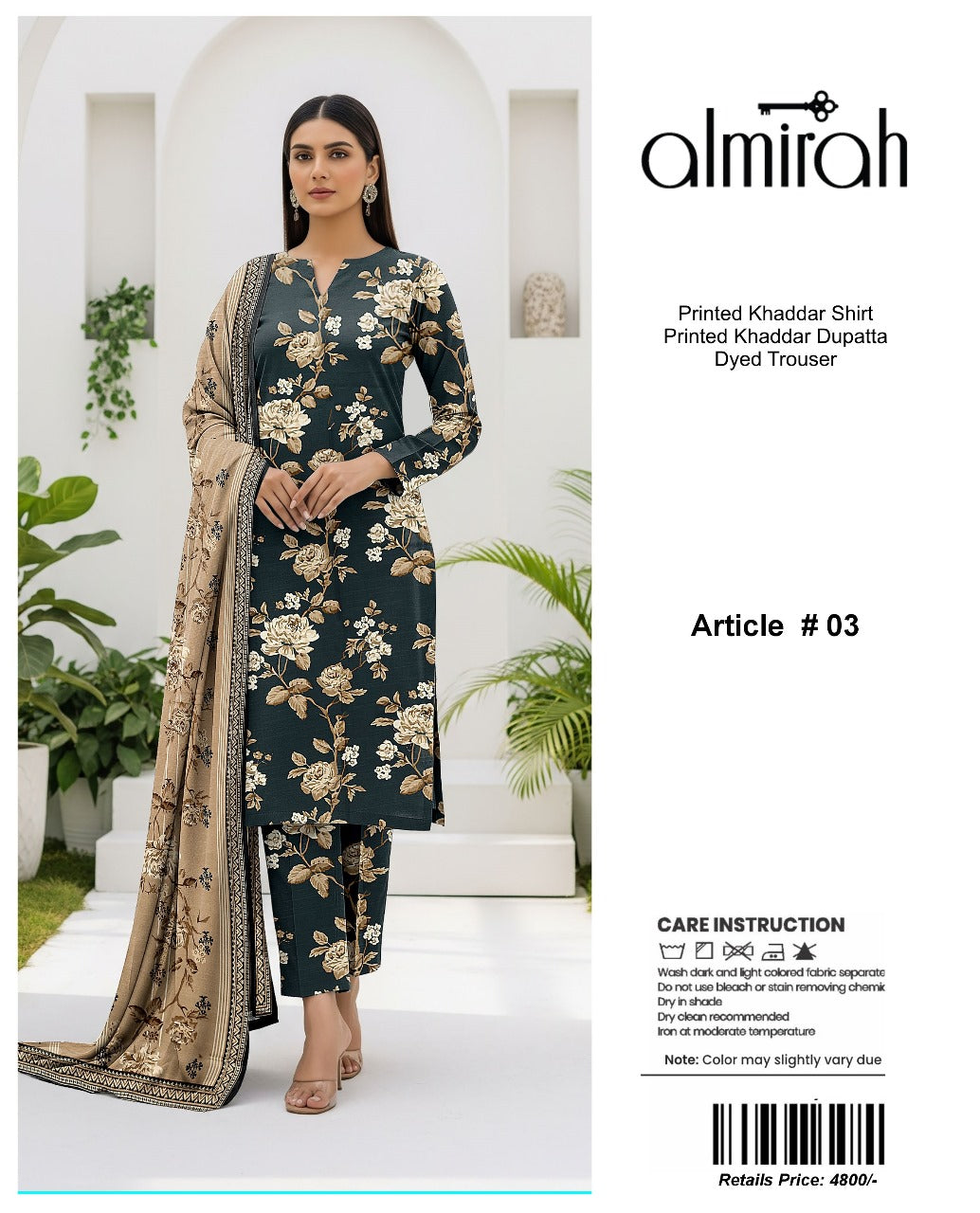 Almirah Printed Khaddar 3pc code 632