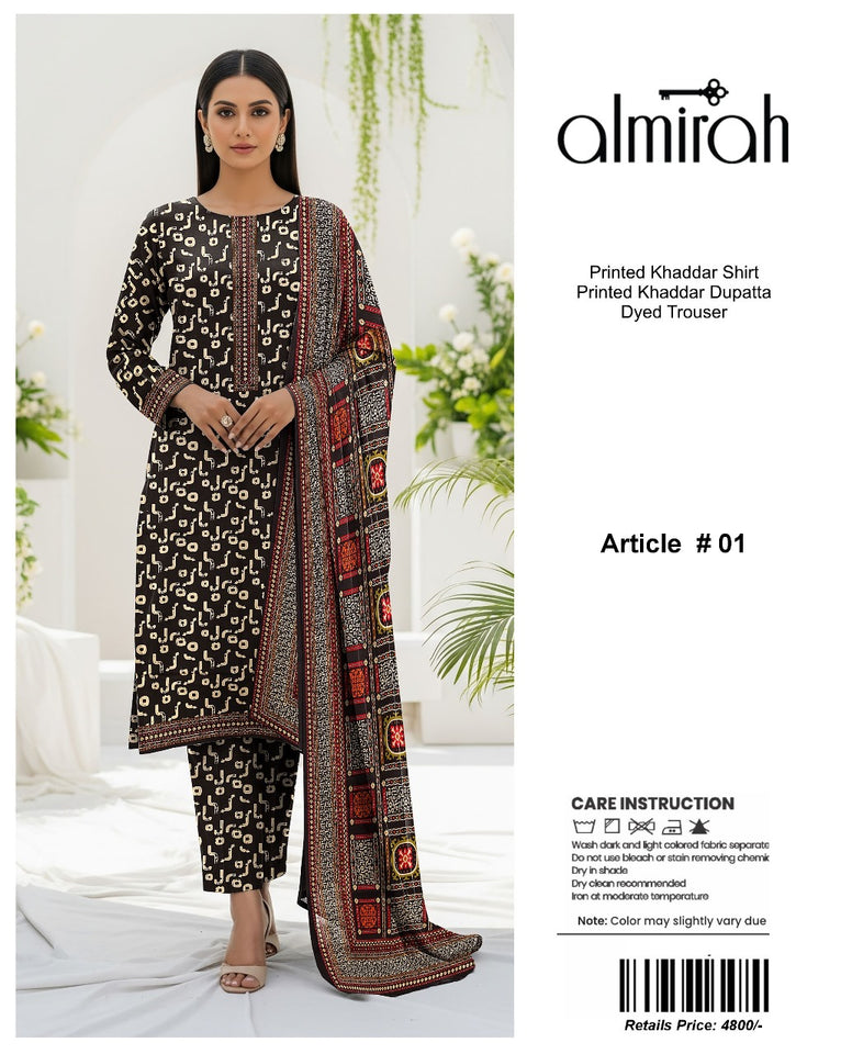 Almirah Printed Khaddar 3pc code 633